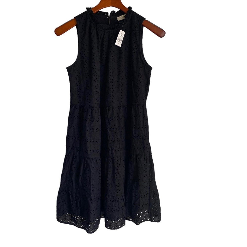 Loft Black Eyelet Tiered Sleeveless Swing Dress